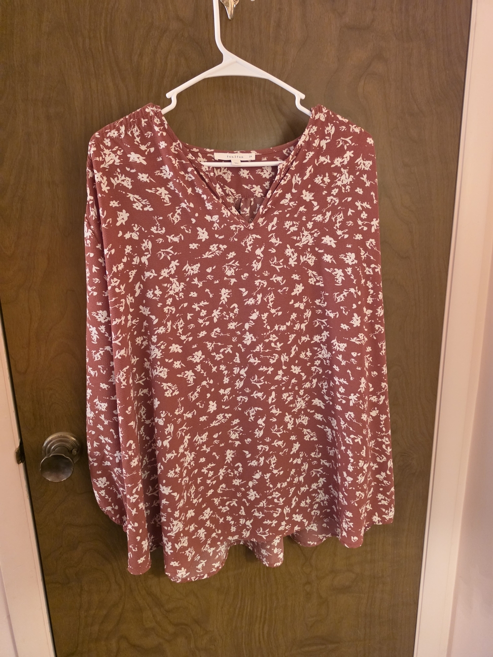 Women’s Floral V-Neck Blouse - Dusty Rose-2X